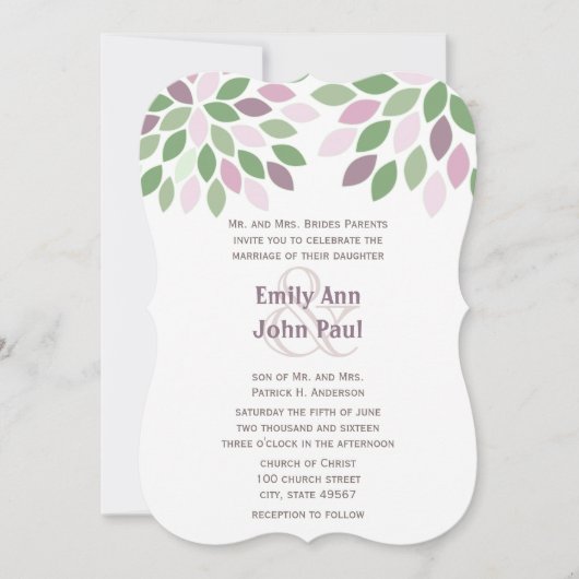 Invitation Vert et violet Moderne Chyrsanthemum Mariage (Devant)