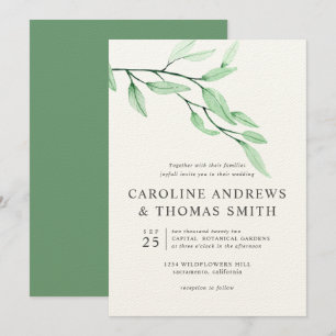 Invitation Vert éthérée   mariage Feuille chic