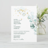Invitation Vert Eucalyptus avec étincelles d'or (Debout devant)