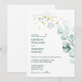 Invitation Vert Eucalyptus avec étincelles d'or (Devant / Derrière)
