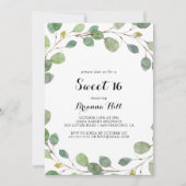 Invitation Vert Eucalyptus Doux 16 Anniversaire (Devant)