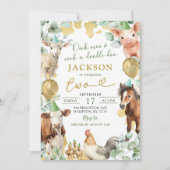 Invitation Vert Eucalyptus Feuille ferme animal garçon annive (Devant)