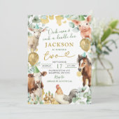 Invitation Vert Eucalyptus Feuille ferme animal garçon annive (Debout devant)