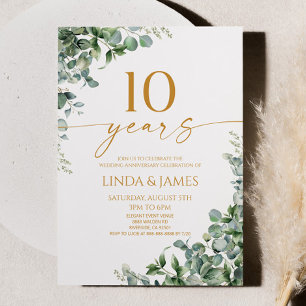 Invitation Vert Eucalyptus Gold 10e anniversaire Mariage