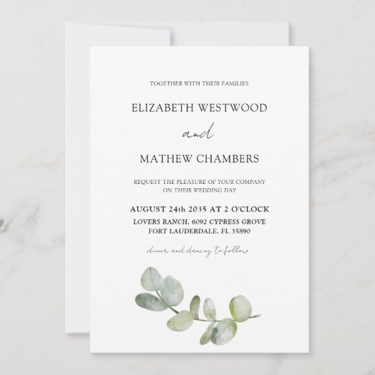 Invitation Vert Eucalyptus moderne tout en un Mariage (Devant)