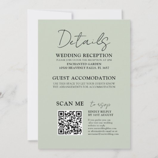 Invitation Vert Eucalyptus moderne tout en un Mariage (Dos)