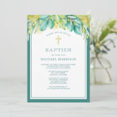 Invitation Vert Eucalyptus Olive Genre Neutre Baptême (Debout devant)