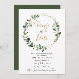 Invitation Vert Eucalyptus Or Géométrique Modifier la date