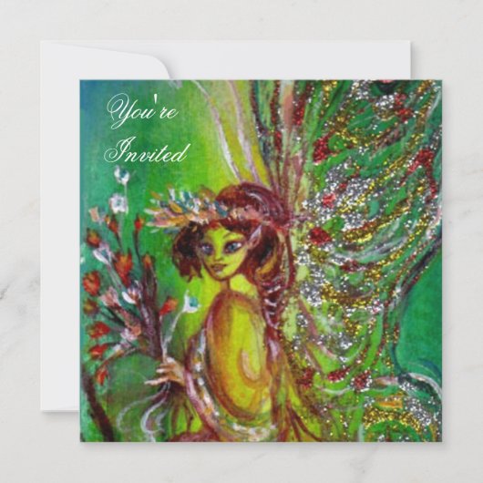 Invitation VERT FAIRY jaune bleu rouge argent (Devant)