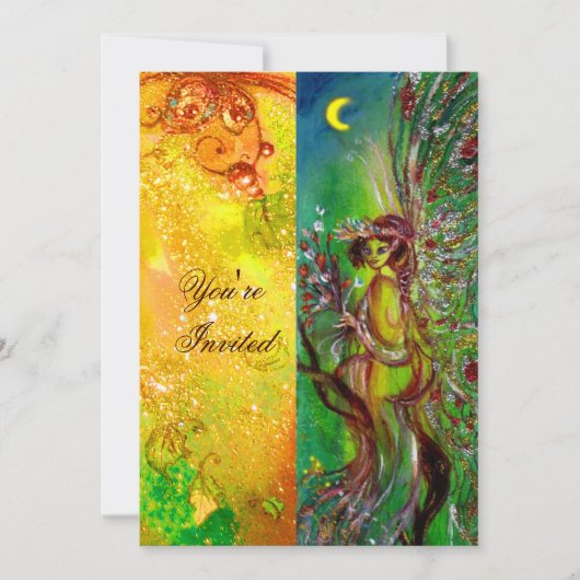 Invitation VERT FAIRY jaune bleu rouge argent (Devant)