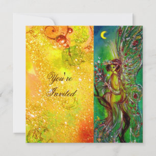Invitation VERT FAIRY jaune bleu rouge argent