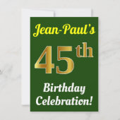 Invitation Vert, Faux Or 45e anniversaire Célébration + Nom (Devant)