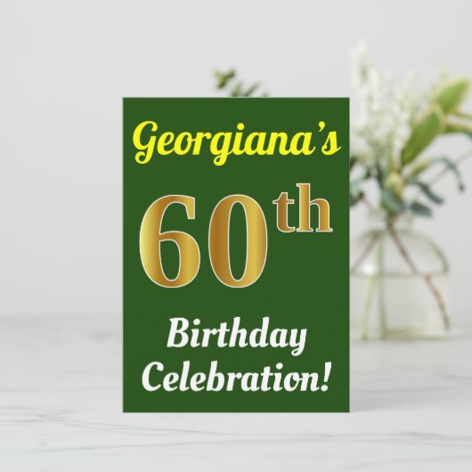 Invitation Vert, Faux Or 60e anniversaire Célébration + Nom (Debout devant)