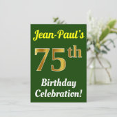 Invitation Vert, Faux Or 75e anniversaire Célébration + Nom (Debout devant)