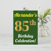 Invitation Vert, Faux Or 85e anniversaire Célébration + Nom (Debout devant)