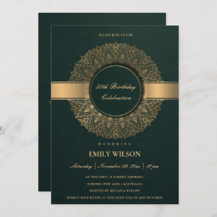 INVITATION VERT FAUX OR MANDALA TOUTE ANNÉE 50E ANNIVERSAIRE