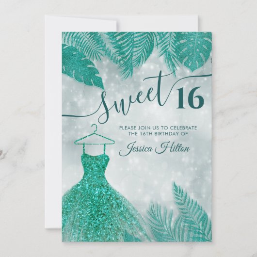 Invitation Vert feuille robe sweet sixteen invitat (Devant)