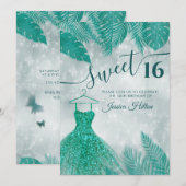Invitation Vert feuille robe sweet sixteen invitat (Devant / Derrière)