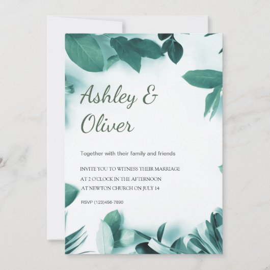 Invitation Vert Feuille simple Vert vert Mariage (Devant)