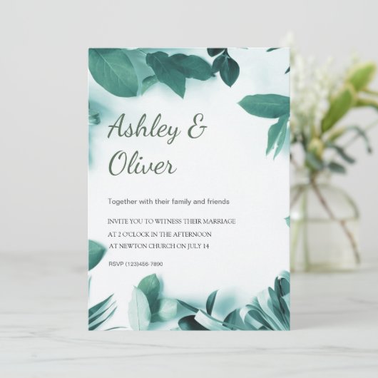 Invitation Vert Feuille simple Vert vert Mariage (Debout devant)