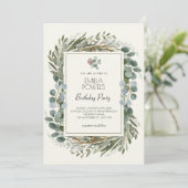INVITATION VERT FEUILLE WREATH ANNIVERSAIRE (Debout devant)