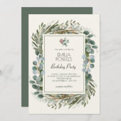 INVITATION VERT FEUILLE WREATH ANNIVERSAIRE (Devant / Derrière)