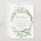Invitation Vert feuilles | Baby shower de couronnes d'aquarel (Devant)