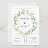 Invitation Vert feuilles | Mariage de courroie à aquarelle te (Devant)