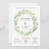 Invitation Vert feuilles | Mariage de courroie à aquarelle te (Devant / Derrière)