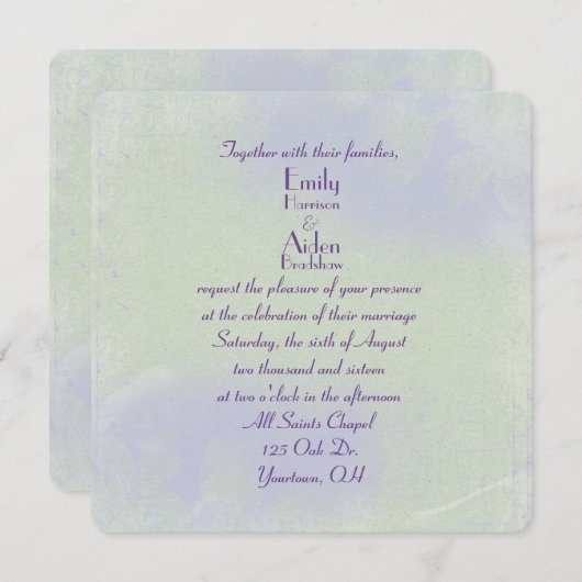 Invitation vert fleuri et violet abstrait (Devant / Derrière)