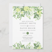 Invitation Vert Floral Aquarelle Jardin Mariage (Devant)