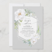 Invitation Vert floral blanc Baby shower moderne élégant (Devant)