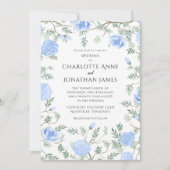 Invitation Vert floral bleu Mariage aquarelle moderne (Devant)