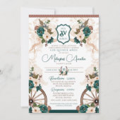 Invitation Vert Floral Elegant Charro Quinceanera Ouest (Devant)