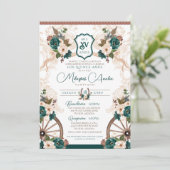 Invitation Vert Floral Elegant Charro Quinceanera Ouest (Debout devant)