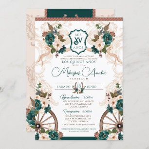 Invitation Vert Floral Elegant Charro Quinceanera Ouest