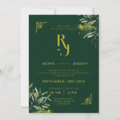Invitation Vert Floral Élégant Mariage esthétique (Devant)