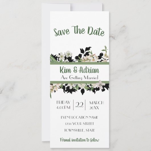 Invitation Vert floral Enregistrer la date (Devant)