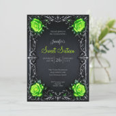 Invitation Vert Floral gothique Sweet 16 (Debout devant)