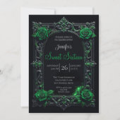 Invitation Vert Floral Gothique Sweet 16 (Devant)
