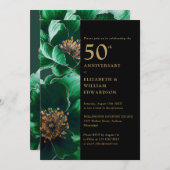 Invitation Vert Floral Noir Et Or Chic 50e Anniversaire (Devant / Derrière)