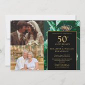 Invitation Vert Floral Noir Or 50e Anniversaire 2 Photo (Devant)