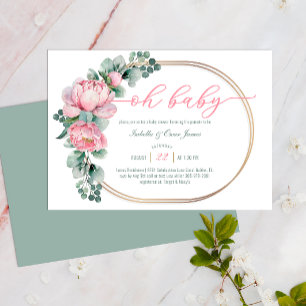 Invitation Vert Floral Oh Bébé rose or Baby shower fille