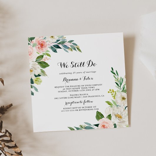 Invitation Vert Floral Simple Nous Faisons Encore Vow Renouve