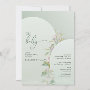 Invitation vert folaige blush floral boho oh bébé