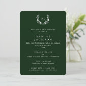 Invitation Vert foncé / Blanc Monogramme Laurel Wreath Gradua (Debout devant)