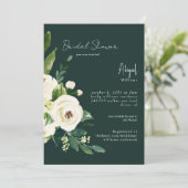 Invitation Vert foncé Élégante Fête des mariées florale blanc (Debout devant)