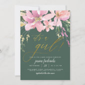 Invitation Vert foncé et or C'est une fille Baby Shower flora (Devant)