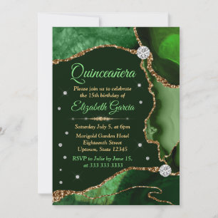 Invitation Vert foncé et or Faux Parties scintillant Agate Qu