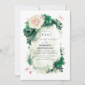 Invitation Vert foncé et rose Floral Bohemian Sweet 16e (Devant)